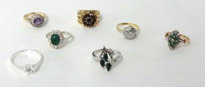 Two 9ct gold dress rings approximately 6.40g and other silver and other dress rings (7)