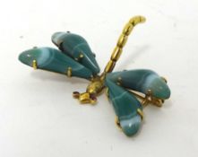 A gold and banded agate set butterfly Brooch, with a naturalistic thorax and agate set wings,