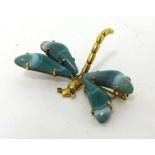 A gold and banded agate set butterfly Brooch, with a naturalistic thorax and agate set wings,