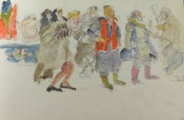 ROBERT LENKIEWICZ early watercolour sketch 'The Breughel Bop' t/w two other similar animated