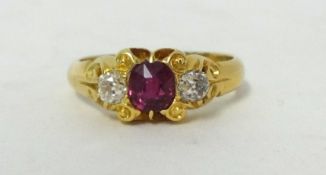 An 18ct antique ruby and diamond ring, size M