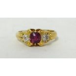 An 18ct antique ruby and diamond ring, size M