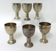 Six bark finish silver goblets with polished lip by House of Lawrian, for Christopher N Lawrence,