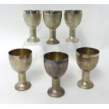 Six bark finish silver goblets with polished lip by House of Lawrian, for Christopher N Lawrence,