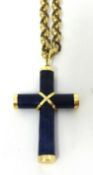 A Lapis Lazuli crucifix with gold mounts and 9ct gold link chain,(weight of gold chain 19g)