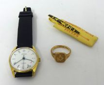 Jason Incabloc Masonic wrist watch with box t/w 9ct gold Masonic ring and gilt metal tie pin