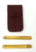 A pair Asprey 9ct gold collar stiffeners in leather case.
