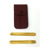 A pair Asprey 9ct gold collar stiffeners in leather case.