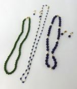 A Lapis Lazeuli and pearl necklace t/w two other similar necklaces from The isle of Wight Pearl