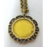 A Victoria gold sovereign, 1894, within a 9ct pendant mount, on 9ct gold link chain, (the chain