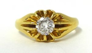 A fine gents diamond ring set with a single diamond of good clarity and colour, in 18ct gold,