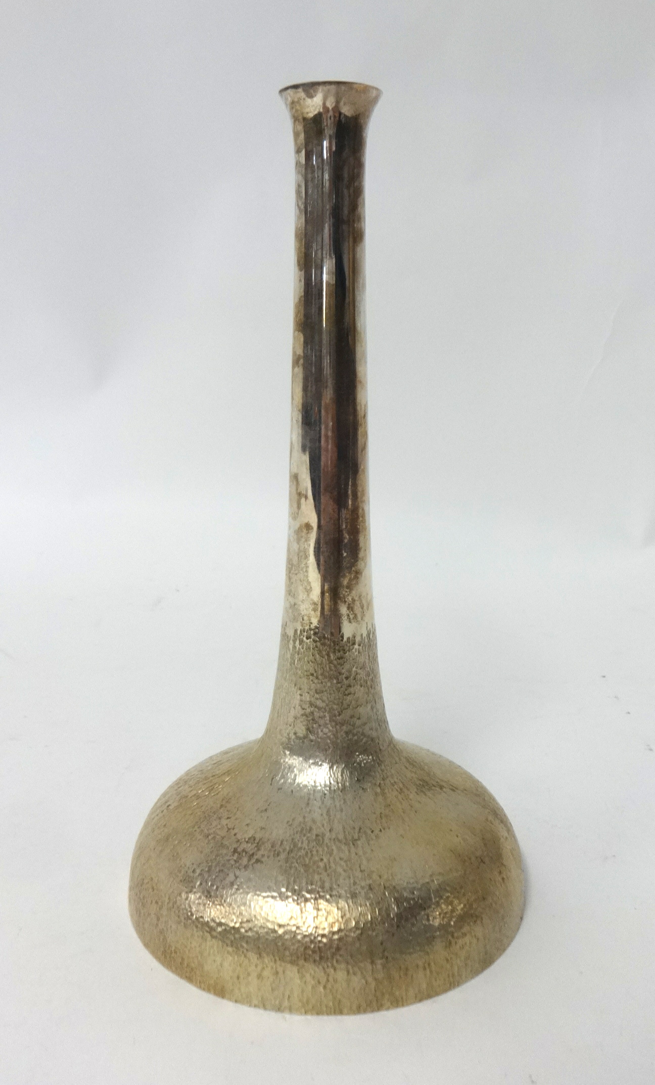 A silver part bark finished specimen vase with domed base and polished upper cylinder by House of