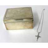 A silver jewell box, 12cm x 8cm x 6cm and a silver cross