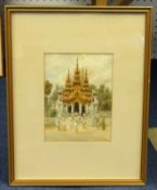 Far Eastern School 19th century watercolour signed MTHLA, 'Temple' 20cm x 14.5cm
