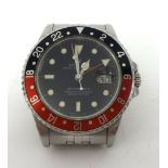 Rolex. A gentleman's stainless steel "Fat Lady" GMT Master II, Oyster Perpetual Date Wristwatch,