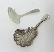 Two silver caddy spoons, one with bright cut decoration, weight 15.10g