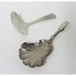 Two silver caddy spoons, one with bright cut decoration, weight 15.10g