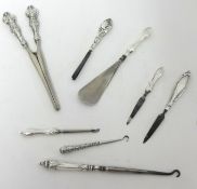 Eight various 20th century hallmarked silver objects inc glove stretchers (8)
