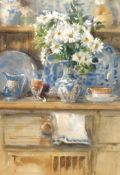 ANDREW DOUGLAS FORBES (Welsh artist) 'Still Life, Flowers on a Pine Dresser', watercolour, No 95,