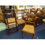 Five Victorian mahogany framed balloon back dining chairs, set of six oak framed and cane seated