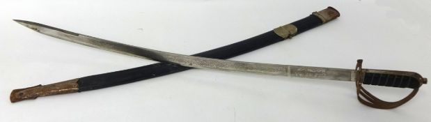 A 20th century Indian made sword and scabbard, length 90cm.
