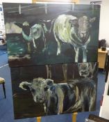 A Liz Dobinson two large oil paintings 'Sheep', 75cm x 122cm