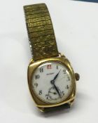 A traditional gents gold cased wrist watch, the enamel dial inscribed 'Sunray' with 'red twelve'.