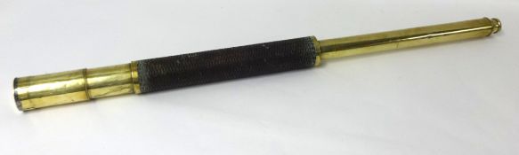 A brass 19th century marine telescope with rope work grip, inscribed 'D. BELL, Monkwearmouth',