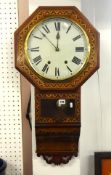 A 19th century drop dial clock with inlaid parquetry case, bell strike, 8 day movement. height