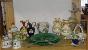 Various porcelain and pottery including a pair of Minton gilt porcelain vases, four Staffordshire