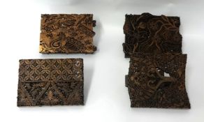 Four Javanese antique Batik fabric stamps, copper, Indonesian, (4),