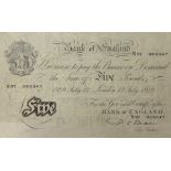 A 1949 white five pound note by Beale No N87 066347 dated 13th July 1949.