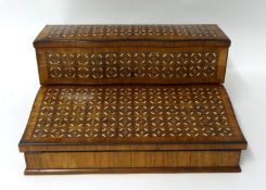 A 19th century French kingwood and parquetry inlaid stationary box writing slope, with burr walnut
