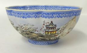 A 20th century Chinese porcelain bowl, width 12cm, with red silk box.