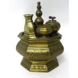 An antique Indonesian Betel nut set, brass, (Tepak Sireh).