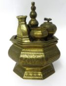 An antique Indonesian Betel nut set, brass, (Tepak Sireh).