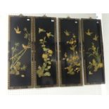 Set of four Chinese modern black lacquered panels, 86cm x 25cm