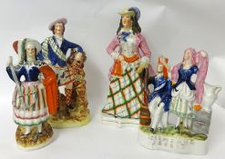 Four figures including 'Highlanders and Highland Jesse', tallest 30cm