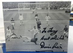 Football memorabilia a signed photograph of Dennis Law and a signed card by George Best.
