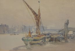 Unknown pair of English watercolours 'Boats on The Thames, London' one inscribed 'Bankside', 24cm