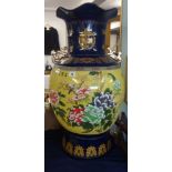 Large 20th century Chinese floor vase on carved wood stand, height 80cm.