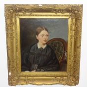 19th century portrait oil monogrammed, in period gilt frame with inscription verso 'From a