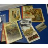 Six Edwardian children's books/magazines and postcards.