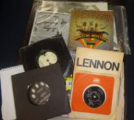 Five Beatles and Lennon 45 RPM singles including 'Magical Mystery Tour', 'Yoko Ono and The Plastic