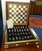 Franklin Mint `Battle of Waterloo` chess set with pewter figures, in fitted case with chest board