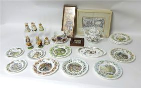 Royal Doulton Brambly Hedge china to include tea pot, plates, bowls and eight figures, pictures in