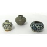 Three miniature Chinese porcelain jars, tallest 6cm.