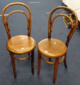 Two Bentwood chairs, low glazed bookcase, modern hall table and square oak side table (4)