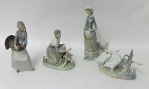 Four Lladro figures (a/f), tallest 30cm.