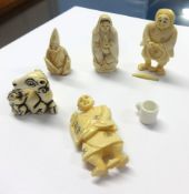 Five 20th century carved ivory netsukes (5).